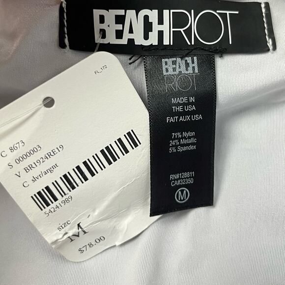 New Beach Riot Zuri Silver Glitter High Waist Twist Bikini Bottom - Picture 6 of 8